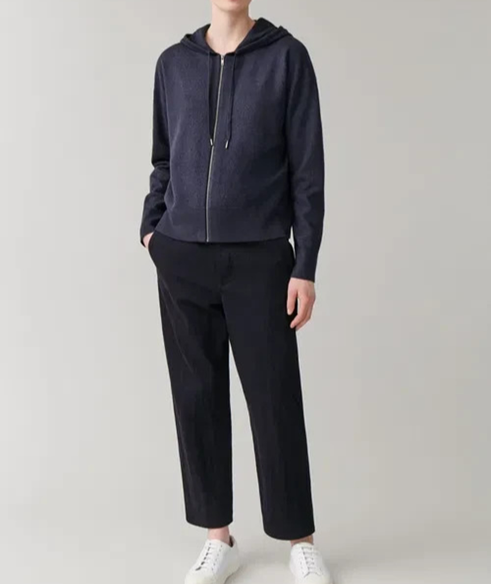 COS 100% wool Women's Size Small Navy Zip-up Merino Wool Hoodie A010875